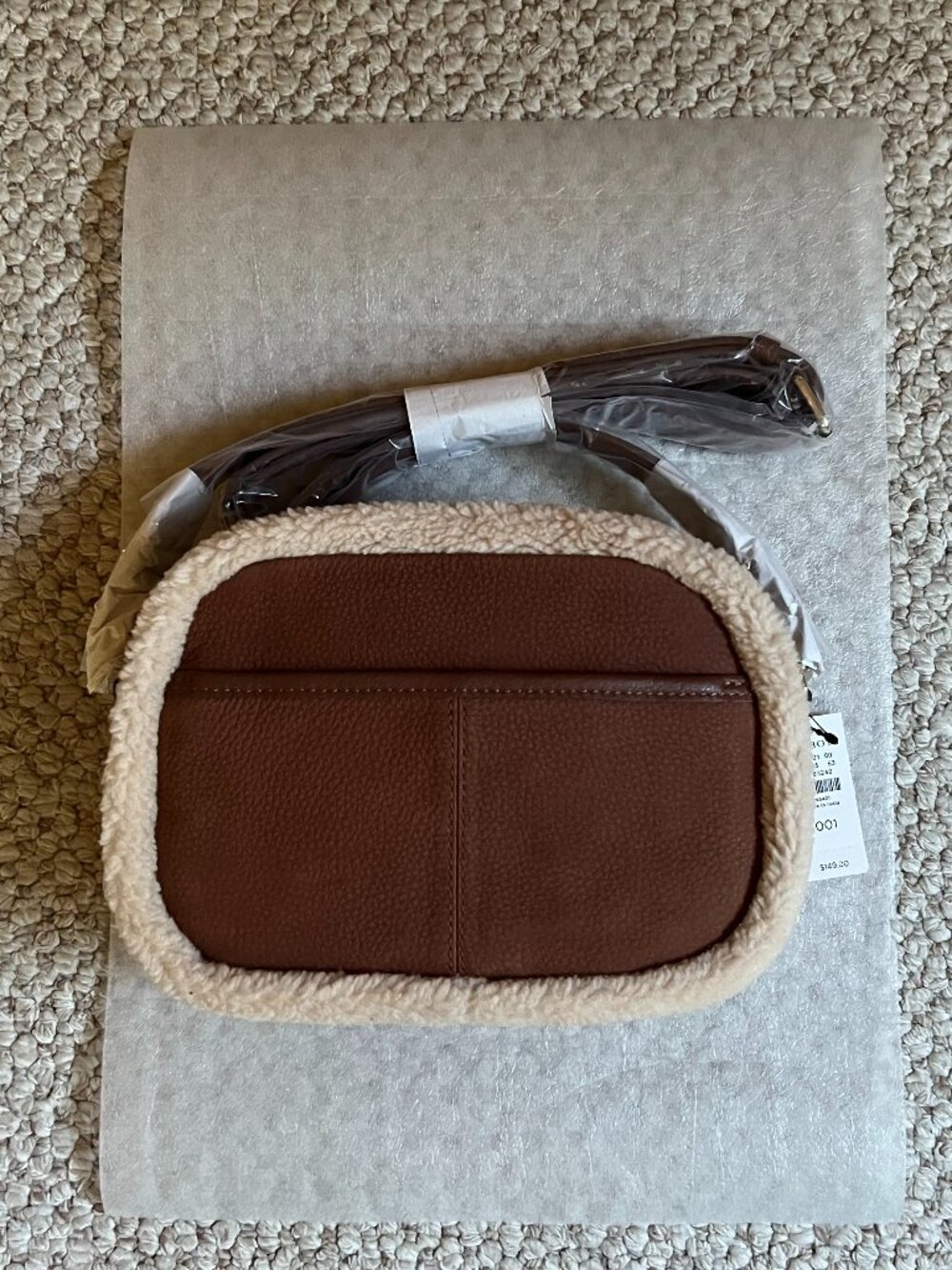 TALBOTS -- Shearling Trim Suede Crossbody Bag-Cognac -- NEW with Tag